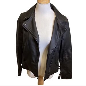 CELEBRITY PINK Womens Black Faux Leather Moto Jacket Biker Style Size L